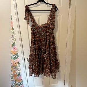 Olivaceous Floral Tiered Ruffle Dress